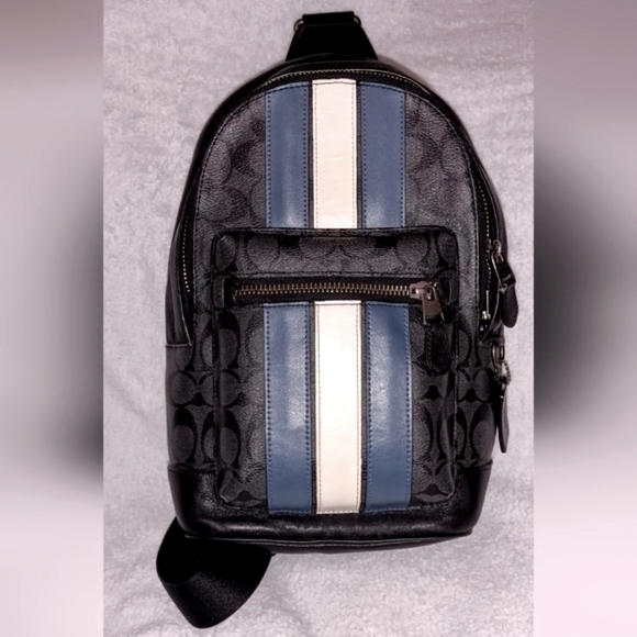 Coach Original West Pack In Signature Canvas With Varsity Stripe Backpack Sling - Picture 2 of 8